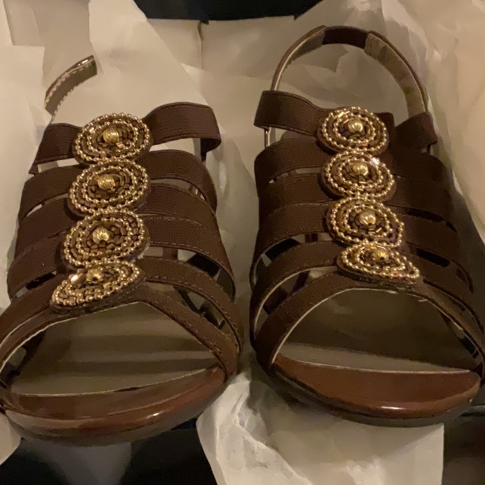 Elegant Brown Sandals with Gold Accents
